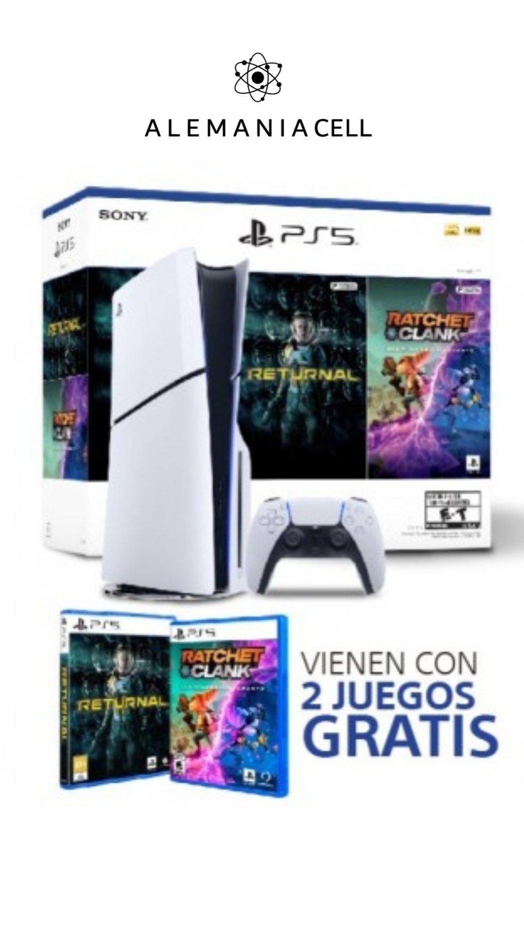 Consola PS5 PlayStation 5 Standard Sony Slim-Incluye 2 Juegos Returnal+Ratchet & Clank