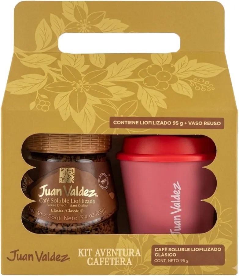 Kit Aventura Cafetera Juan Valdez Soluble Liofilizado Clásico 95g + Vaso