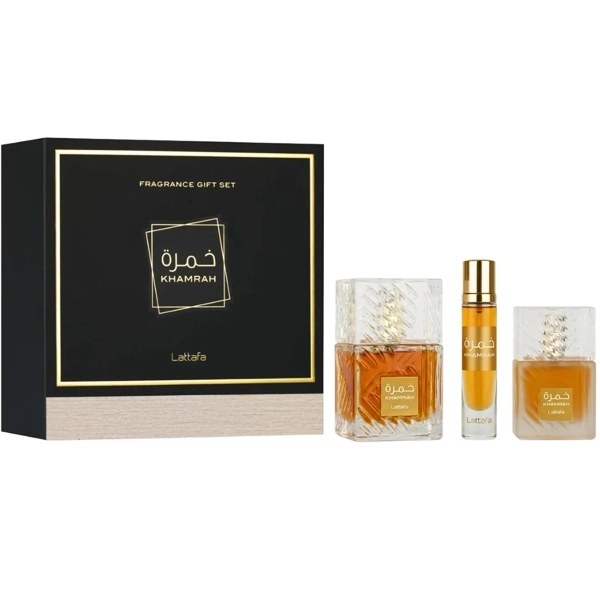 Kit Perfume Unisex Lattafa Khamrah Gift Set EDP 100ml + Perfume 12ml + Perfume Capilar 50ml