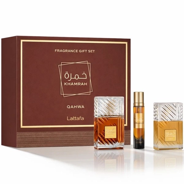 Kit Perfume Unisex Lattafa Khamrah Qahwa EDP 100ml + Perfume 12ml + Perfume Capilar 50ml