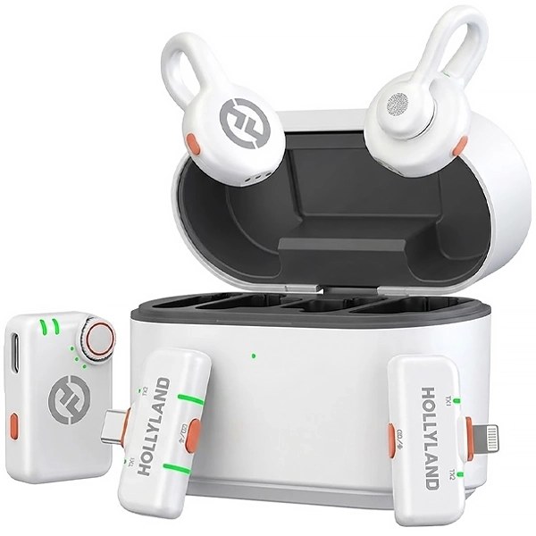 Micrófono de Solapa Inalámbrico Hollyland LARK M2S Ultimate Combo con USB-C Lightning – Glacier White (Anatel)