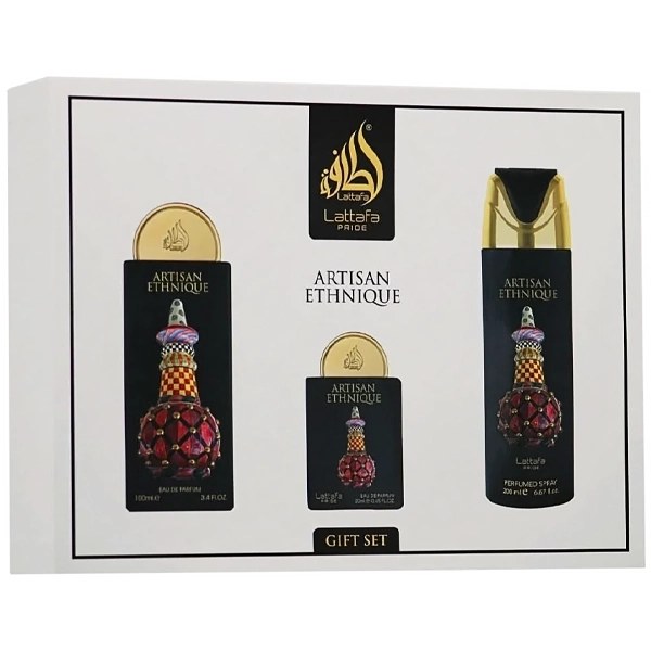 Kit Perfume Unisex Lattafa Pride Artisan Ethnique Gift Set EDP 100ml + Perfume 20ml + Desodorante