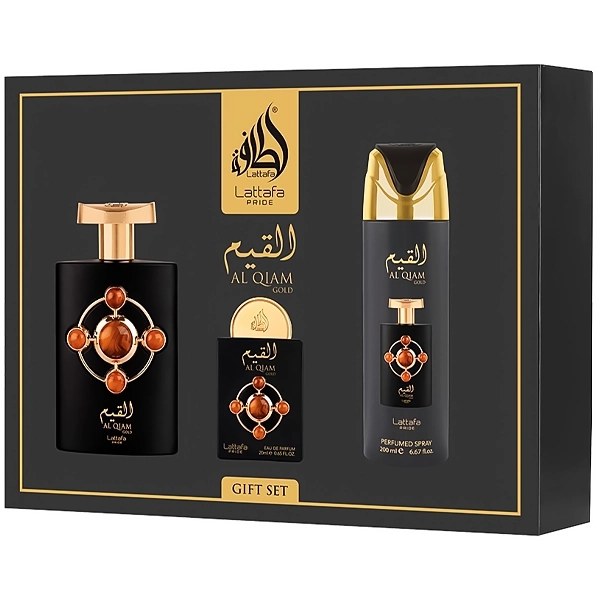 Kit Perfume Unisex Lattafa Pride Ai Qiam Gold EDP 100ml + Perfume 20ml + Desodorante