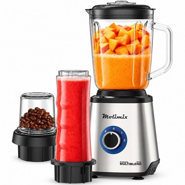 Licuadora Molimix Multiblend MLPB-600 3 en 1 600 watts 1.5 Litros 2 Velocidades + Pulsar 220V ~ 50 60 Hz - Negra Plata