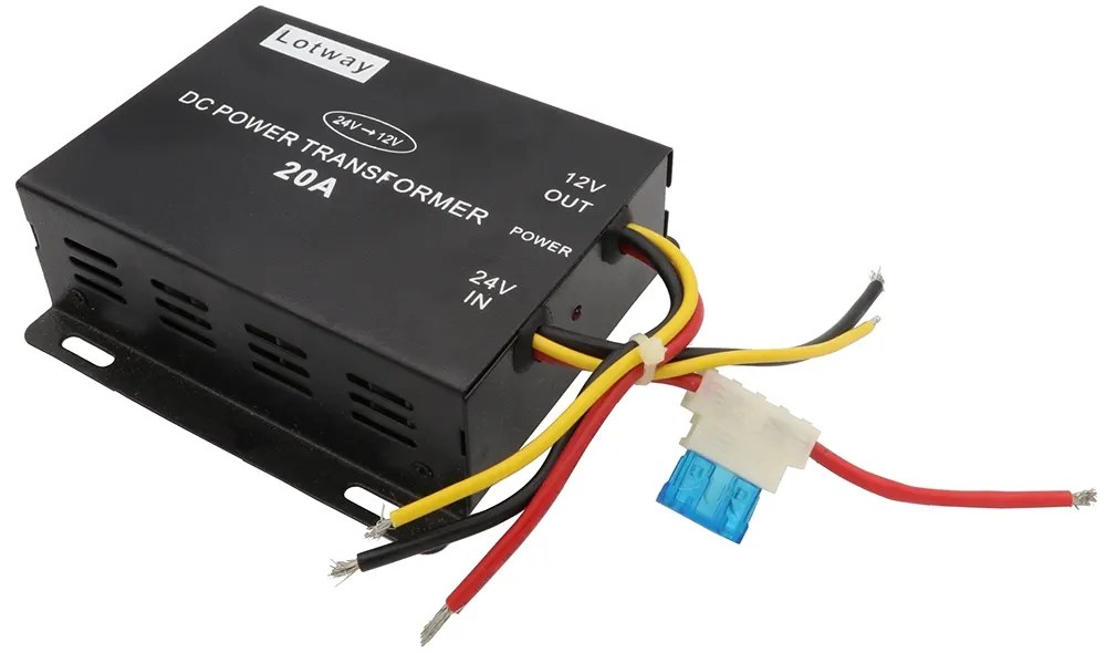 Inversor de Voltaje para Carro Lotway 24V a 12V 20A - Negro