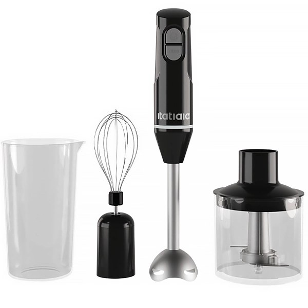 Mixer Itatiaia MXITA2MIDA 200 watts + Batidor de Varilla + Procesador de Alimentos 220V ~ 50 60Hz - Negro Plata