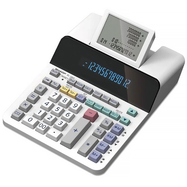 Calculadora Sharp EL-1901 de 12 Dígitos Display de 5 Líneas 120V ~ 60Hz - Blanca