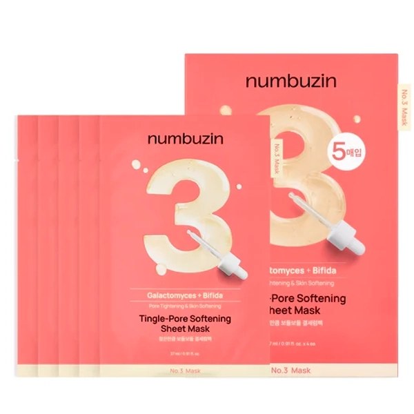 Mascarilla Facial Hidratante Numbuzin No.3 Tingle-Pore Softening Sheet - 5 Unidades