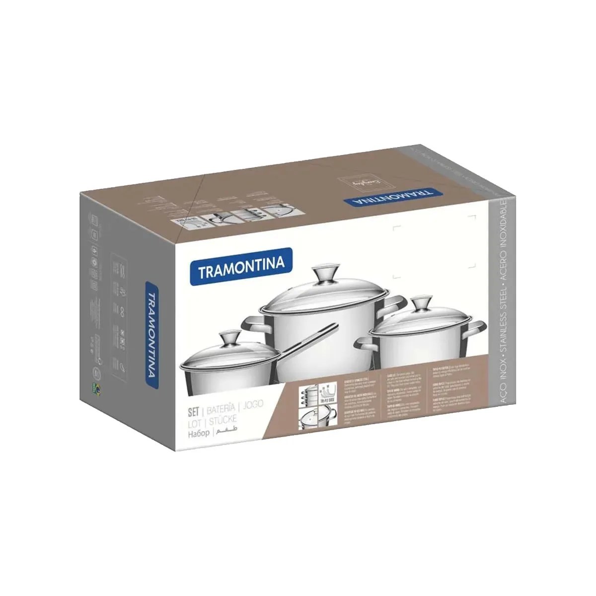 TRAMONTINA Juego de Ollas Acero Inox 4 pzs Allegra
