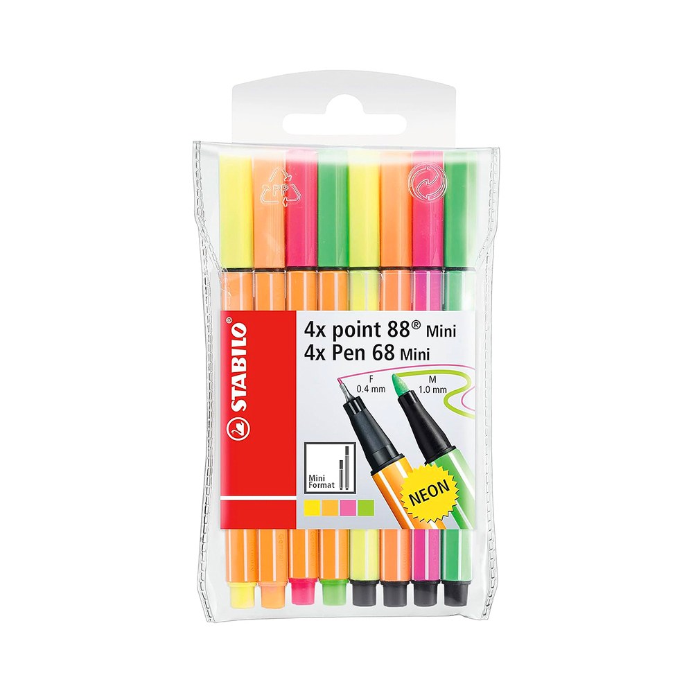 Marcador Rotulador Stabilo Pen 68 Mini + Boligrafo Rotulador Stabilo Fineliner Point 88 Mini 68868/08 1 8 Unidades